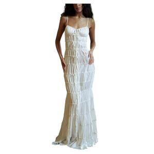 Mirror Palais 'Ruffle' White Rayon Tunnel Gown Cloud Size S